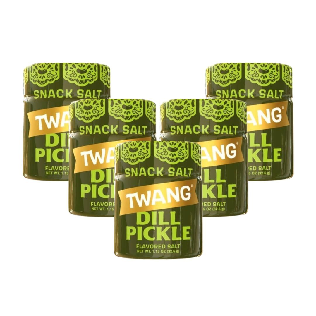 Twang Twangerz Flavored Salt Snack Topping  Perfect for Popcorn, Fruit, Veggies &amp; More!  Gluten Free, Vegan, All Natural  Gift Pack of 5, 1.15 oz. by Lyza&#39;s Sweets &amp; Treats (1.15 oz., Dill Pickle)