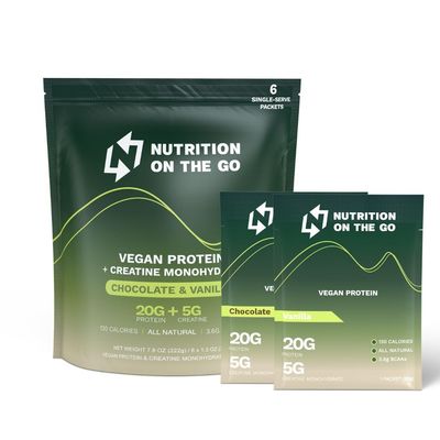Nutrition On The Go Vegan Protein Powder with Creatine - 20g Protein, 5g Creatine - Chocolate &amp; Vanilla Single-Serve Packets for Travel, On-The-Go, Dairy-Free, Gluten-Free, All-Natural - (6-Pack)