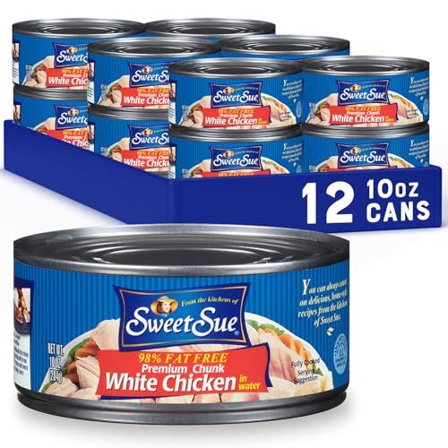 Sweet Sue Chunk White Chicken in Water, 10 oz Can (Pack of 12) - 11g Protein per Serving, 98% Fat Free - Gluten Free, Keto Friendly - Great for Snack, Lunch or Dinner Recipes
