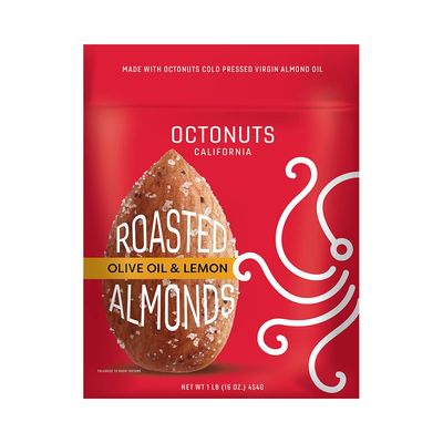 Octonuts Olive Oil &amp; Lemon Almonds 16 oz - Roasted Califronia Almonds - Olive Oil &amp; Lemon Almond Snack - Gluten Free, Paleo Vegan, Kosher, Keto, Non-GMO, Sweet and savory healthy nut snacks