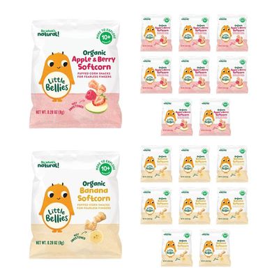 Little Bellies Organic Softcorn Variety Pack, Apple &amp; Berry and Banana (Pack of 18 x 0.28 oz Individual Packs)