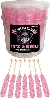Buffalo Bills Its A Girl Light Pink Rock Candy On A Stick (36-ct tub wrapped rock candy sticks)