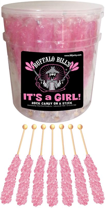 Buffalo Bills Its A Girl Light Pink Rock Candy On A Stick (36-ct tub wrapped rock candy sticks)