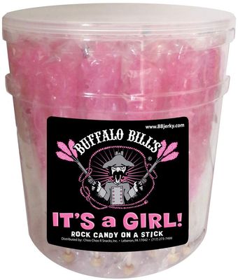 Buffalo Bills Its A Girl Light Pink Rock Candy On A Stick (36-ct tub wrapped rock candy sticks)