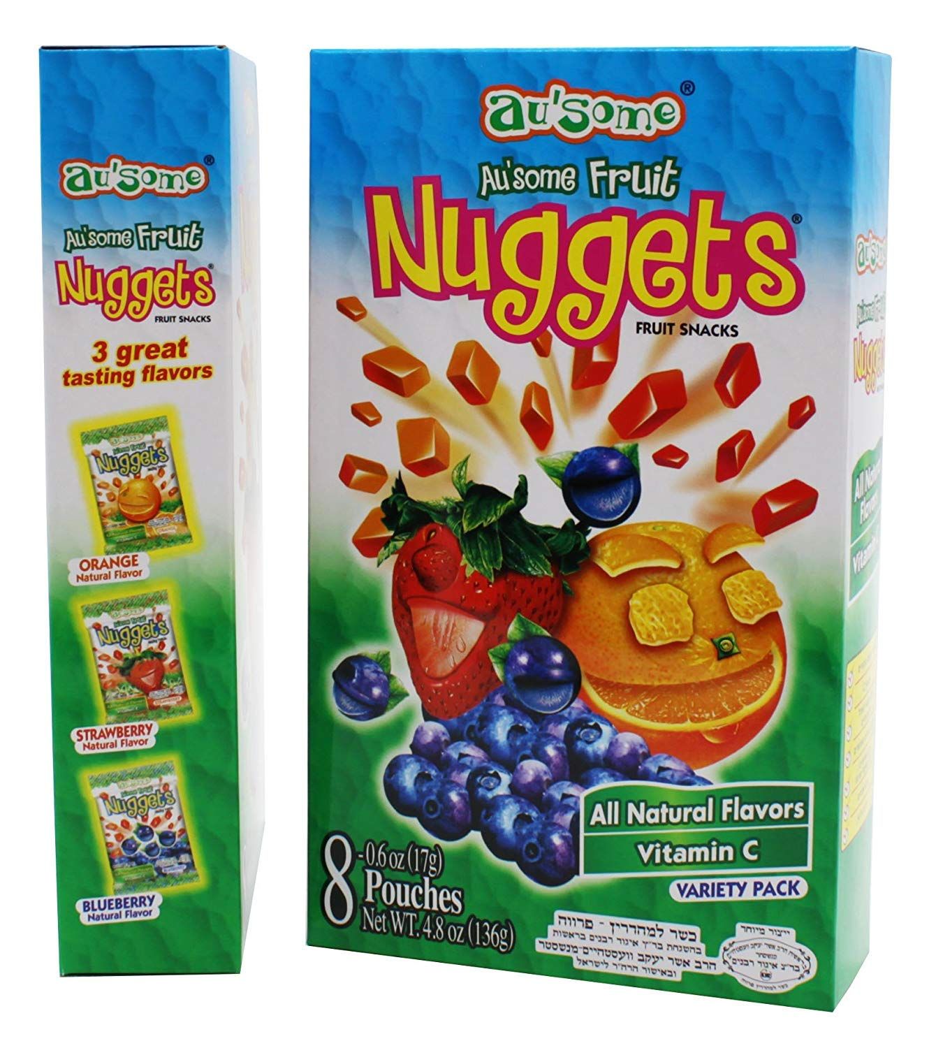 Fruit Juice Nuggets Gift Box Snack - 0.6 ounces, 3 Boxes of 8 pack - Kosher All Natural Flavors Vitamin C - By Au&#39;Some