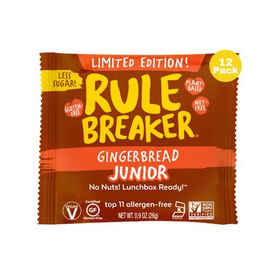 Rule Breaker Snacks Gingerbread Juniors  Top 11 Allergen-Free  Great for School, Office  12-count Box of Individually Wrapped 0.9-oz Gingerbread