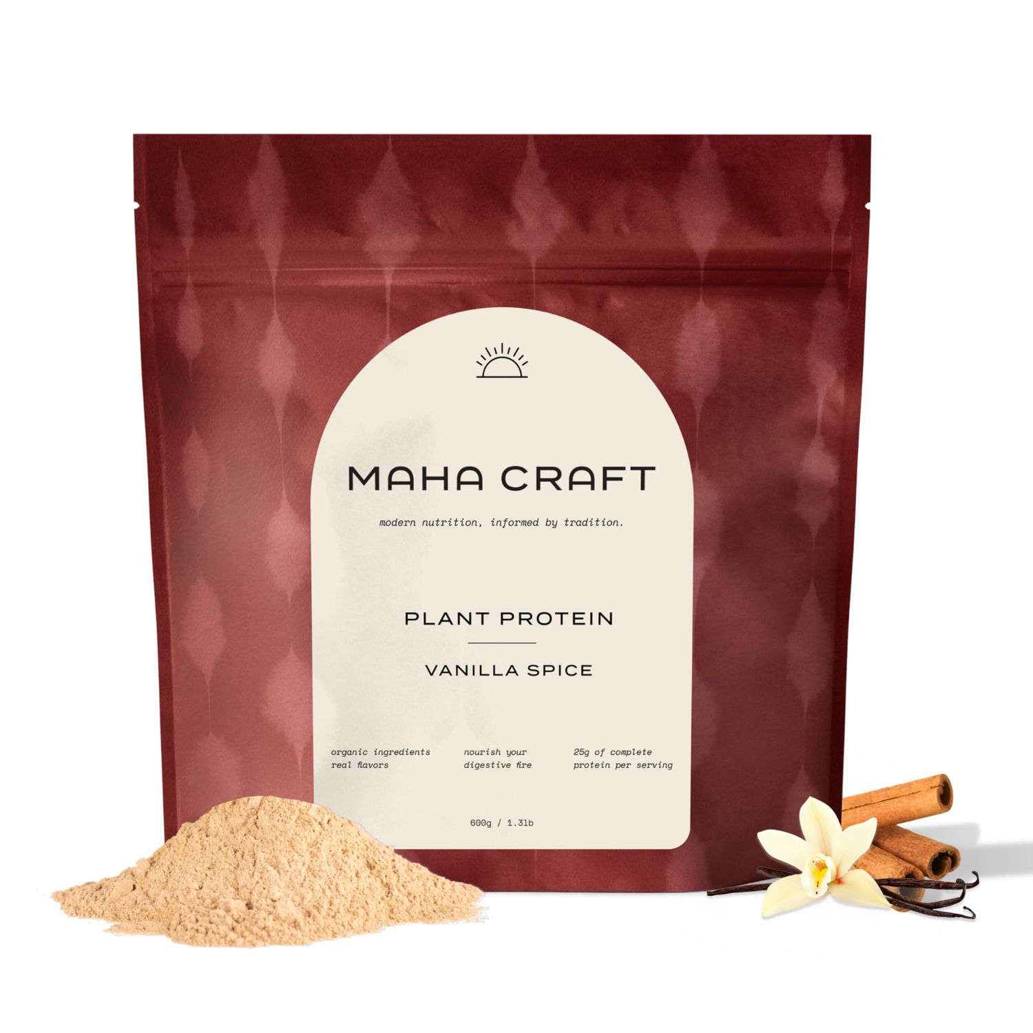 Maha Craft Plant Based Protein Powder  Vanilla Spice  25g of Organic Vegan Protein  Prebiotic Fiber  Low Carb  No Added Sugar  Gluten &amp; Dairy Free