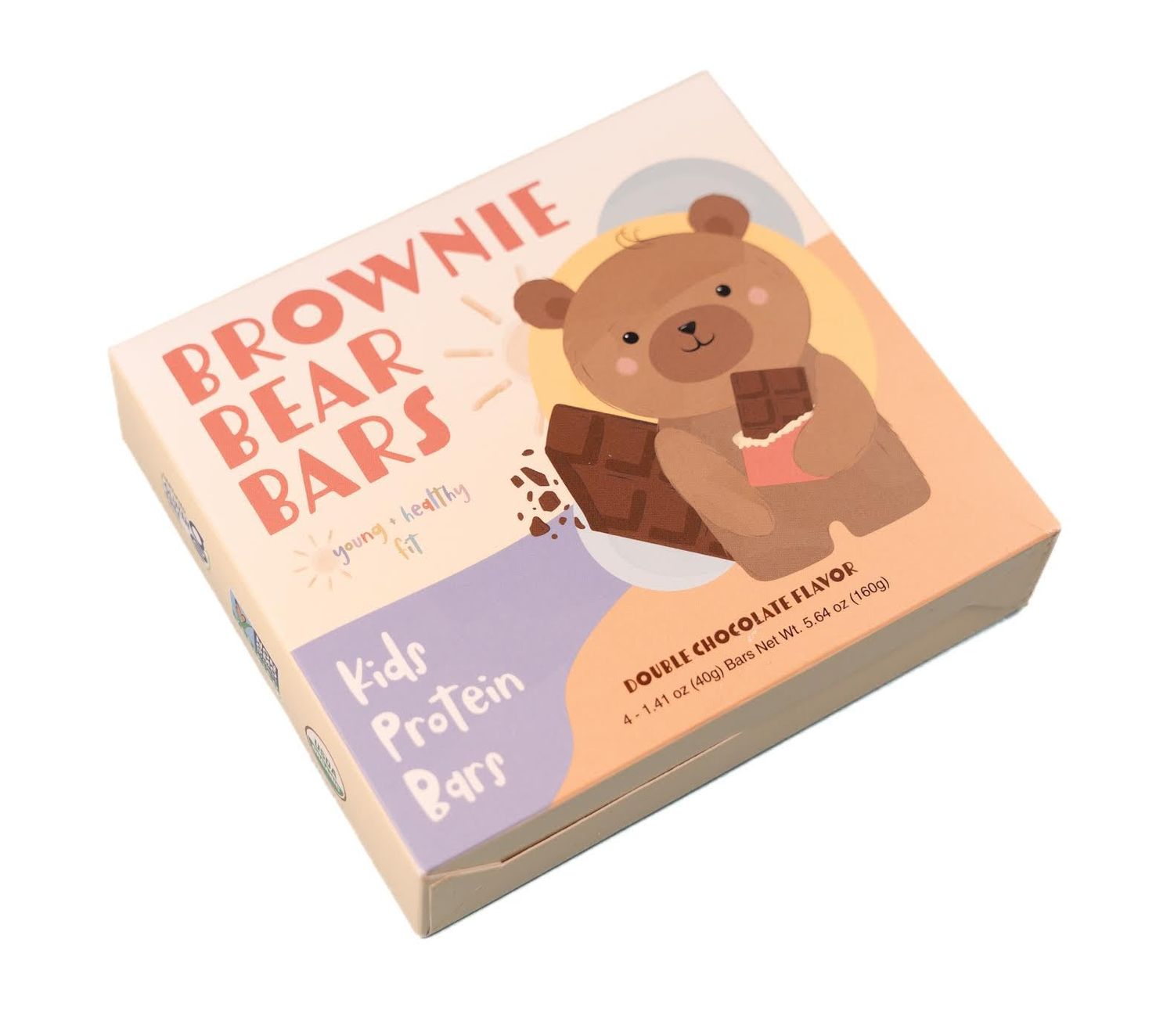 Young  Healthy Fit Protein Bars for Kids, 4 Bars, Chocolate Brownie Bear, Gluten Free Snacks for Kids, 4-5g Protein per Bar, Organic Protein Snack Bars Made with Real Food Ingredients, Non GMO