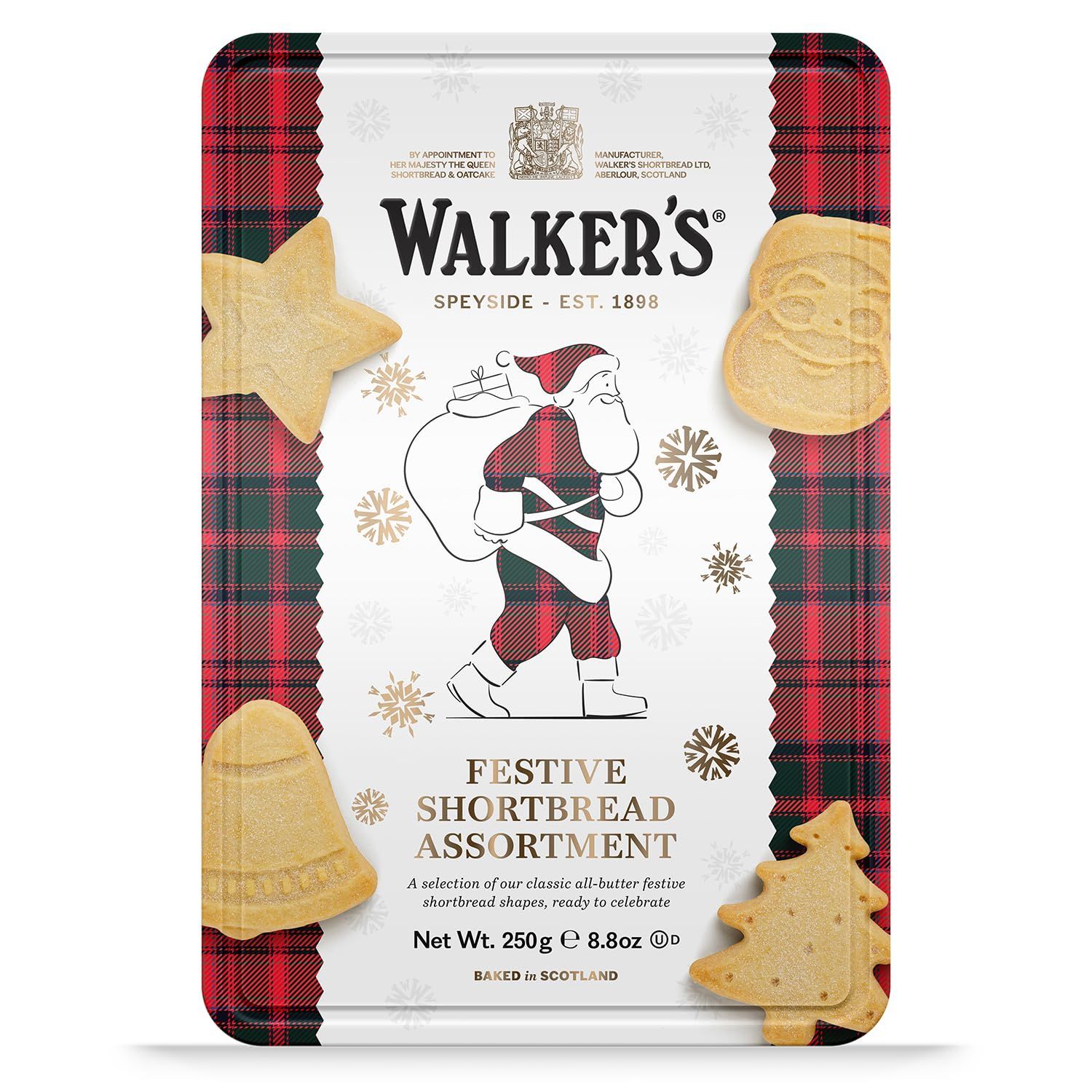 Walker&#39;s Shortbread Santa Assorted Holiday Tin, All-Butter Shortbread Cookies, 8.8 Oz Tin