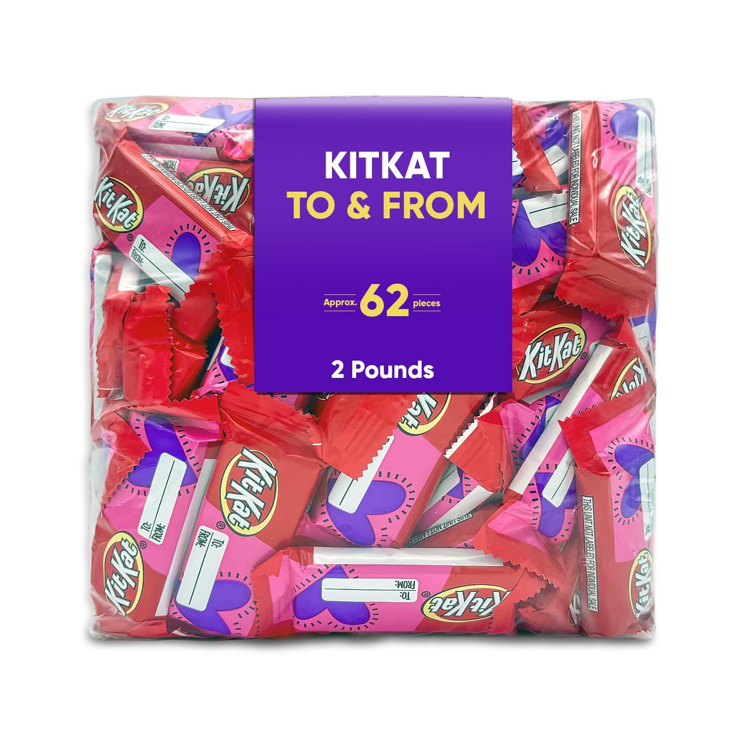 Chocolate Wafer Valentine To &amp; From Bars - 2 Pounds (Approx. 62 Bars), Individually Wrapped Snack Size