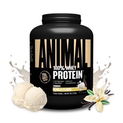 Animal 100% Whey Protein Powder - Whey Blend for Pre Workout or Post Workout, Recovery, or an Anytime Low Sugar Protein Boost Meal Replacement with BCAA Branched Chain Amino Acids - Vanilla, 4 lb