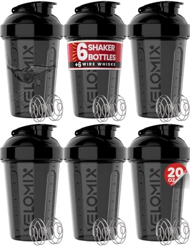 VELOMIX -6 PACK- Shaker Cups for Protein Shakes 20 oz - 6x Wire Whisk  Leak Proof Protein Shaker Bottle for Protein Shakes, Shaker Bottle Pack for Pre &amp; Post Workout, Shaker Cup