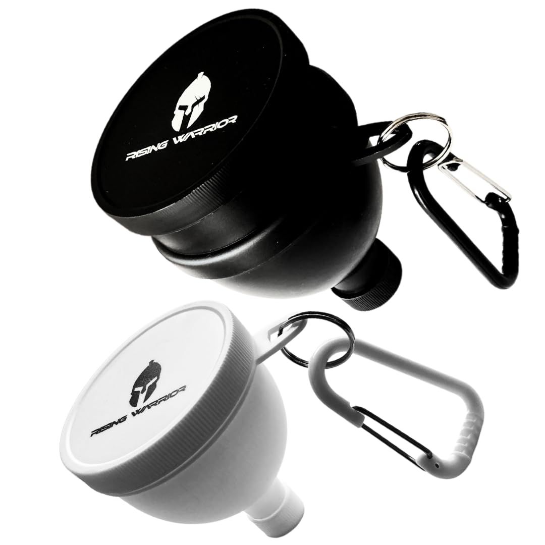Rising Warrior Small &amp; Large 2-Pack  Portable Protein Powder Water Bottle Funnel  Perfect for Pre-Workout, BCAA&#39;s, and Protein Powder  Keychain Water Bottle Supplement Container to-Go