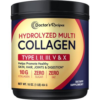 Doctor&#39;s Recipes Multi Collagen Peptides Powder for Women &amp; Men, Grass-Fed Bovine Hydrolyzed Protein Type I II III V X, for Skin, Hair, Nails &amp; Joints, Unflavored, Easy to Dissolve, Paleo &amp; Keto, 16oz