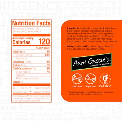 Aunt Gussie's - Sugar Free Wheat Chocolate Chip Cookies with Almonds - 4 Pack
