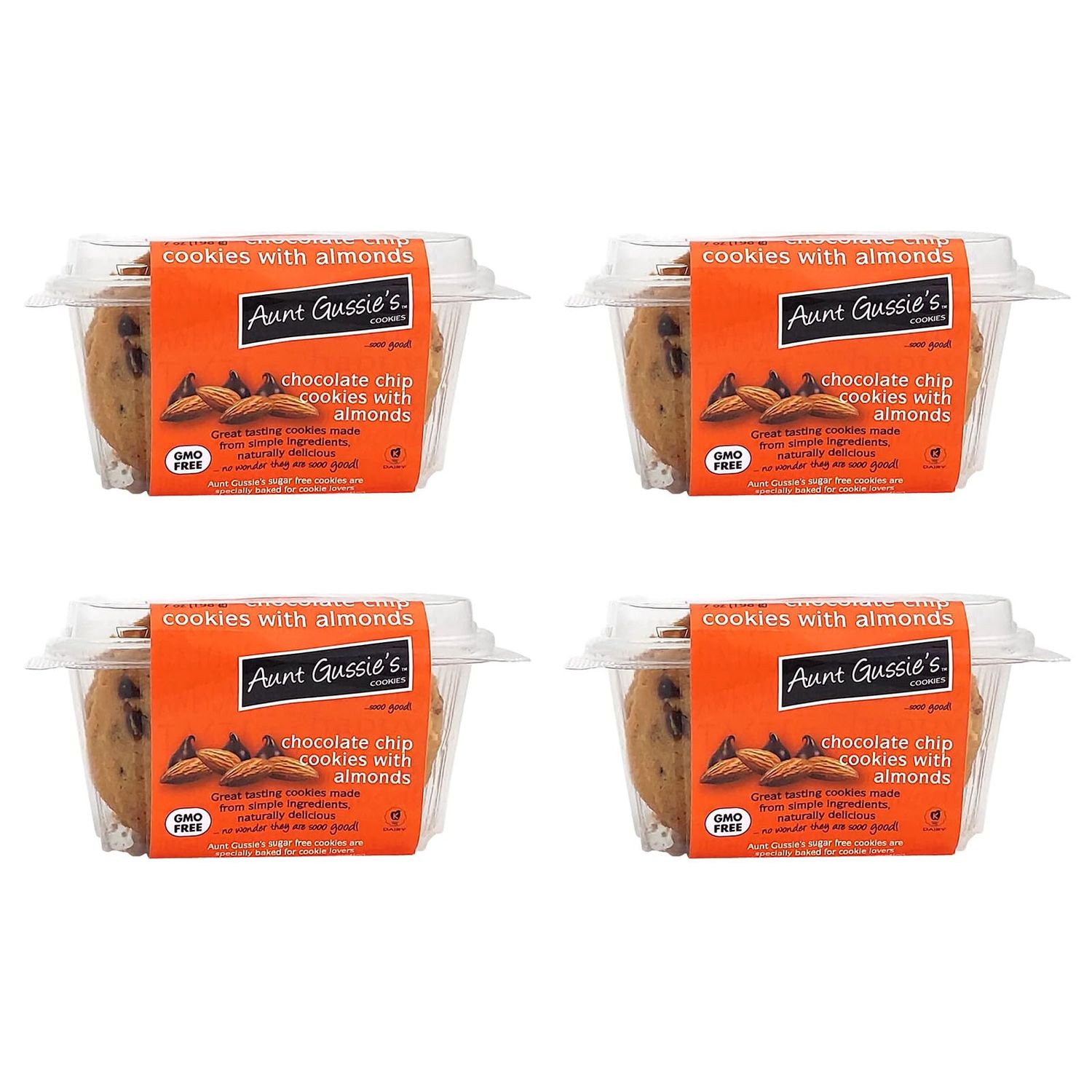 Aunt Gussie&#39;s - Sugar Free Wheat Chocolate Chip Cookies with Almonds - 4 Pack