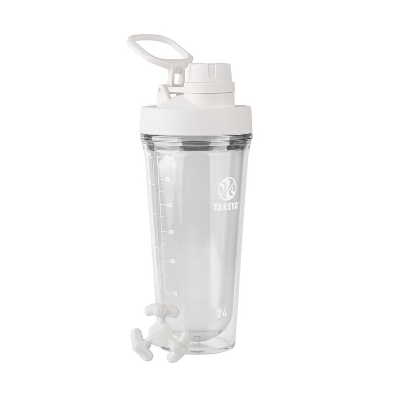 Takeya Protein Shaker - BPA-Free Plastic Shaker Bottle with Leak-Proof Spout Lid - Easy Carry Shaker for Gym &amp; More - Dishwasher-Safe Reusable Shaker with Spout Lid - 24 oz, Cloud White
