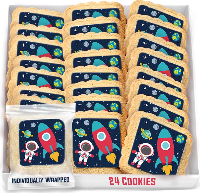 Space Themed Cookies Individually Wrapped Bulk  Outer Space Astronaut Planets Rocketship  Party Favors 24 Pack for Kids Birthday Party Decorated Sugar Cookies
