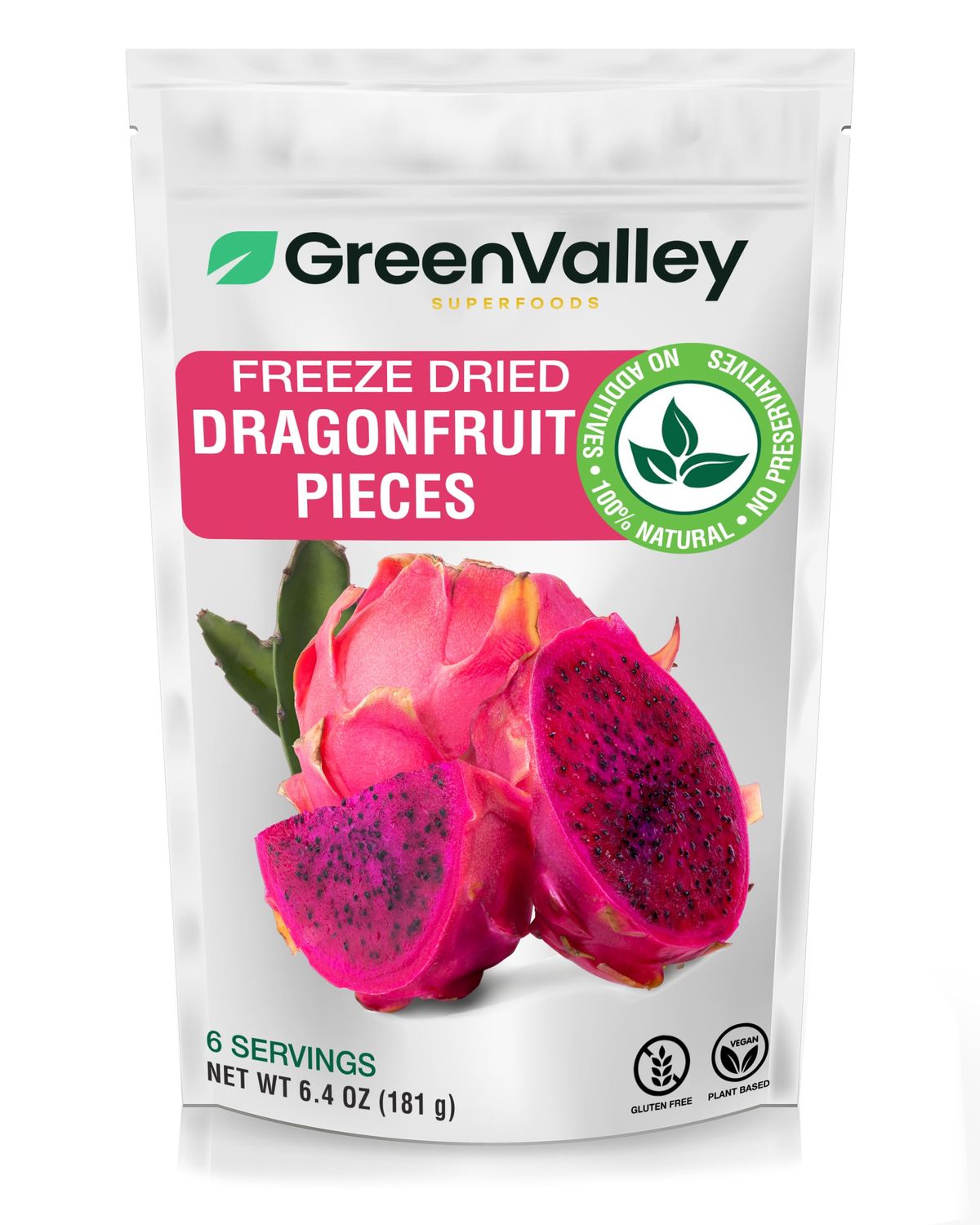 Green Valley Superfoods Freeze Dried Dragon Fruit - Vibrant Pitaya - Crunchy Healthy Fruit Snacks