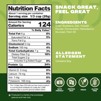 Where You Bean Edamame Beans Snack (Spicy Wasabi) - Crunchy and Dry Roasted Edamame Beans - High Protein Snacks, Keto and Vegan Healthy Snacks for Adults &amp; Low Carb Asian Snack 0.9 oz (Pack of 8)