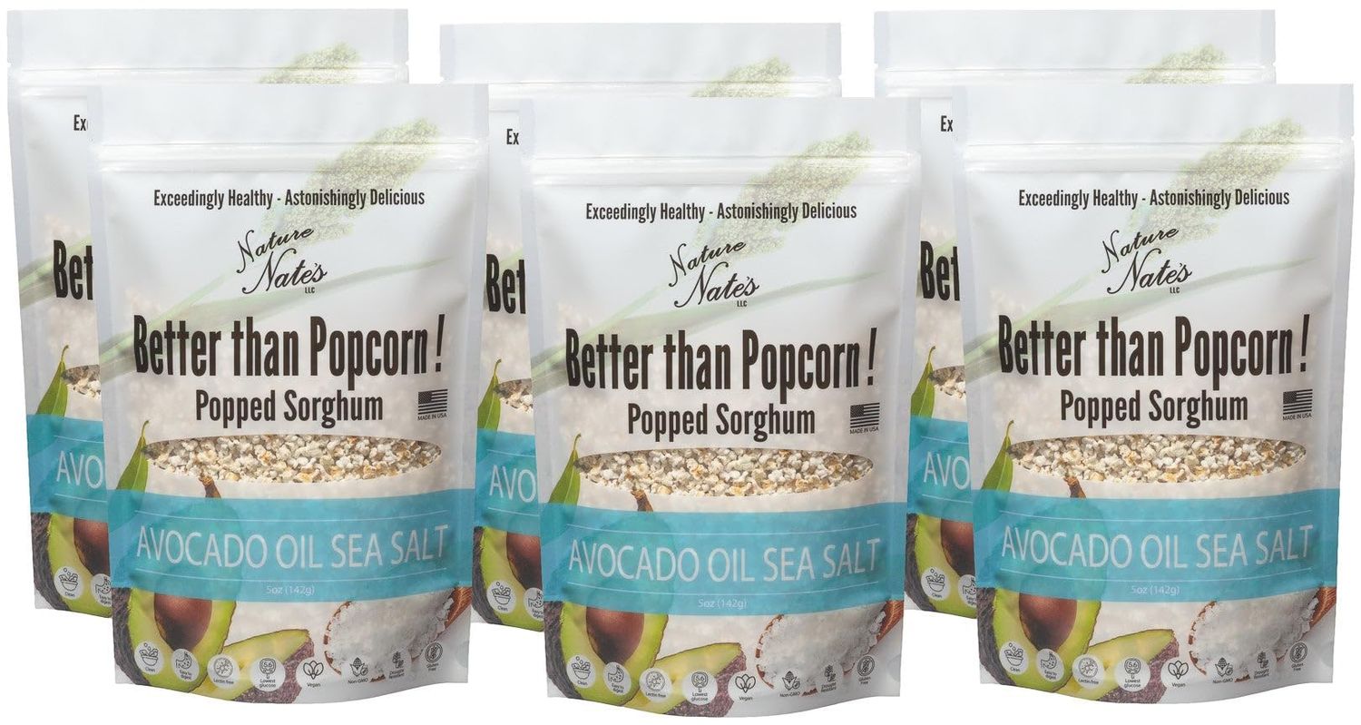 Nature Nates Popped Sorghum, Avocado Oil Sea Salt - Organic Sorghum, Keto &amp; Gluten Free, Healthy Snacks, Better Than Popcorn, Made in USA - 5 Ounce (Pack of 6)