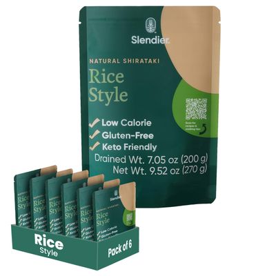 Slendier - Shirataki Rice Pack of 6  Low Calorie Rice  Low Carb Shirataki Noodles  Gluten-Free Konjac Noodles  Healthy &amp; Convenient  Ideal for Keto &amp; Paleo Diets  Vegan &amp; Vegetarian Diets