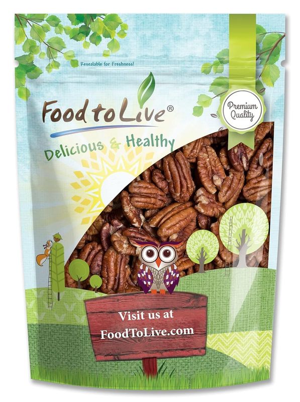 Food to Live - Dry Roasted Pecan Halves, 1.5 Pounds - Oven Roasted Nuts, Unsalted, No Oil Added, Vegan, Kosher. Good Source of Protein and Fiber.