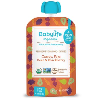 Babylife Organics Stage 2 Organic Baby Food - Carrot, Pear, Beet &amp; Blackberry, 3.5 Ounce Pouch (6 Pack)
