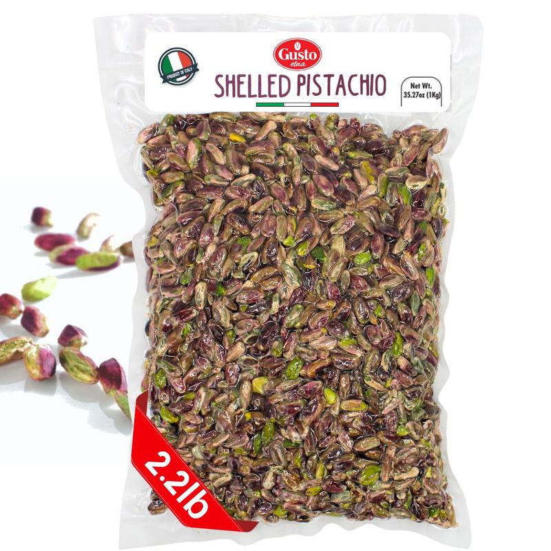 Pistachios No shell, Raw, Shelled, Unsalted, 2.2 lb (1 kg), Turkish Pistachios Raw Kernel Natural Purple Color, Gusto Etna