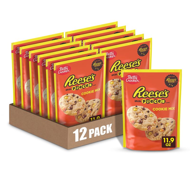 Betty Crocker REESE&#39;S Mini Pieces Candy Cookie Mix, Peanut Butter Cookie Mix with REESE&#39;S Minis Pieces and Mini Chocolate Chips, 11.9 oz (Pack of 12)