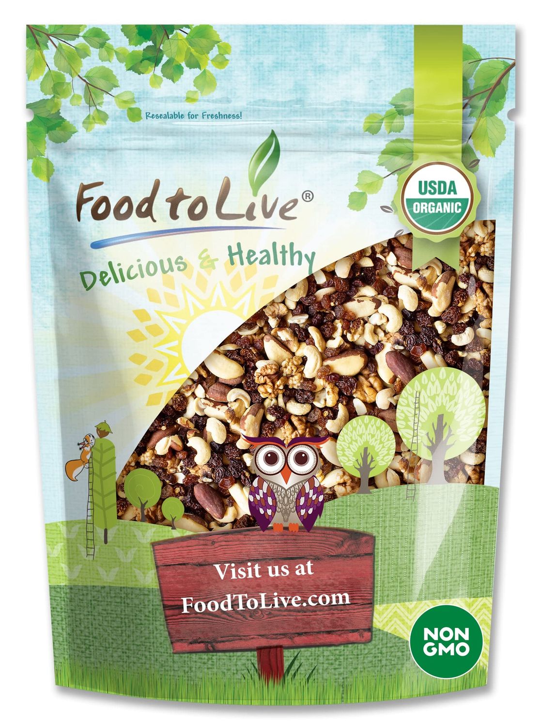 Food to Live Organic Energy Trail Mix, 4 Pounds - Non-GMO and Raw Nuts and Berries including Cashews, Golden Berries, Raisins, Walnuts, and Brazil Nuts. Non-Irradiated, Vegan Superfood, Bulk