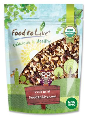 Food to Live Organic Energy Trail Mix, 4 Pounds - Non-GMO and Raw Nuts and Berries including Cashews, Golden Berries, Raisins, Walnuts, and Brazil Nuts. Non-Irradiated, Vegan Superfood, Bulk