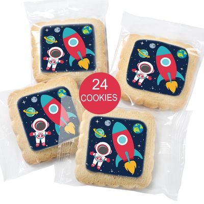 Space Themed Cookies Individually Wrapped Bulk Outer Space Astronaut Planets Rocketship Party Favors 24 Pack for Kids Birthday Party Decorated Sugar Cookies