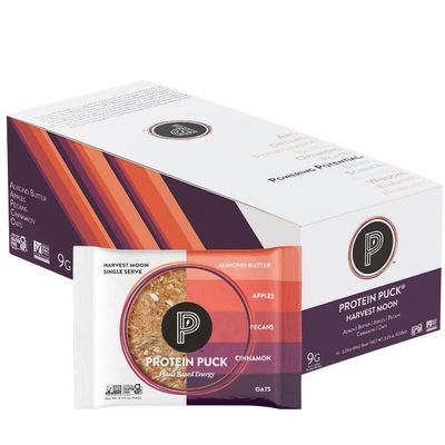 Protein Puck Plant Based Bars  Snacks with Vegan Protein  16 Count  2.25 oz Single Serve  Gluten Free, Non Dairy, Kosher Certified Non GMO Premium Healthy Bars  Harvest Moon