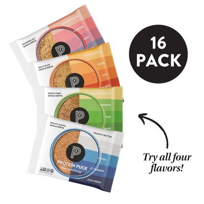 Protein Puck Plant Based Bars  Snacks with Vegan Protein  16 Count  2.25 oz Single Serve  Gluten Free, Non Dairy, Kosher Certified Non GMO Premium Healthy Bars  Variety Pack