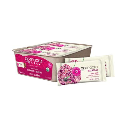 GoMacro MacroBar Organic Vegan Snack Bars Cherries  Berries 2 Ounce Bars (Pack of 12)