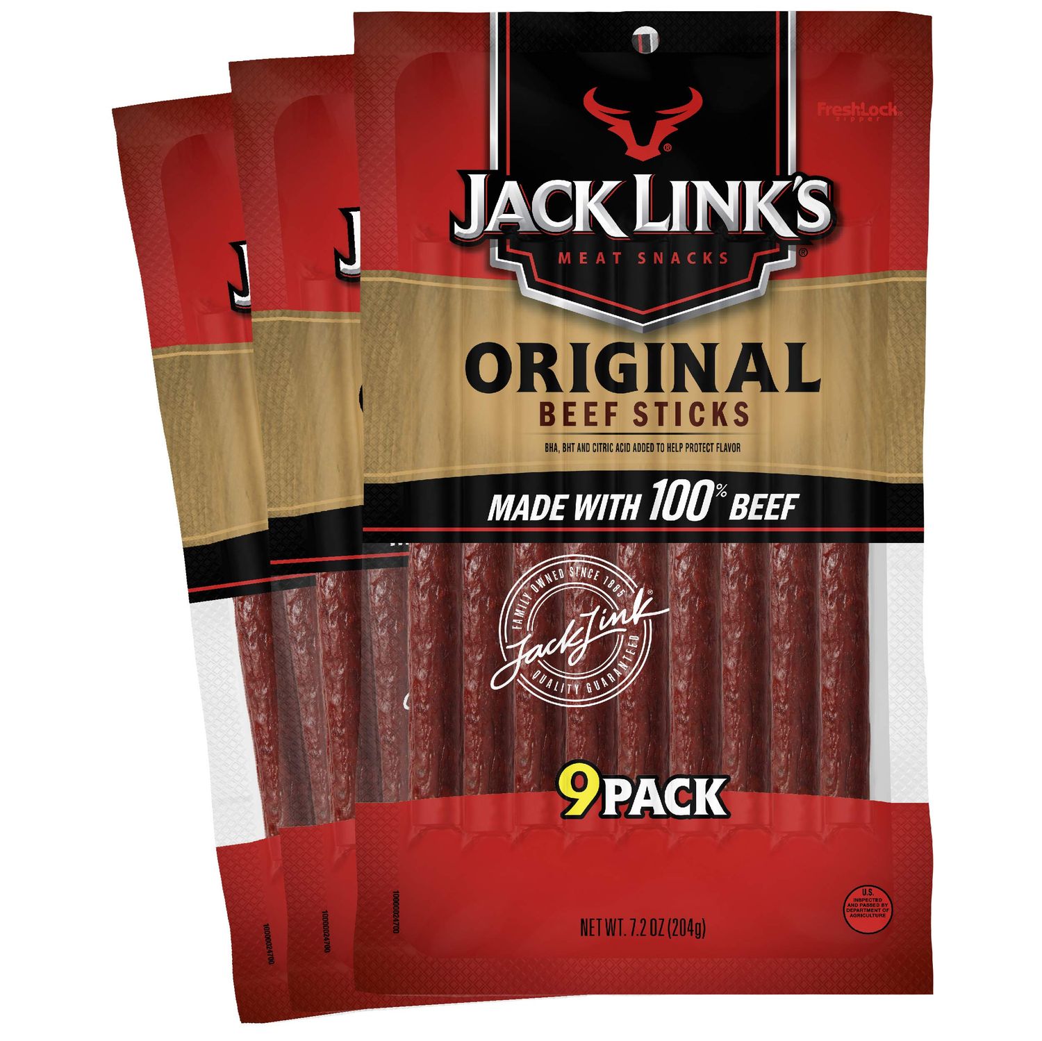 Jack Links Beef Snack Sticks, Original, 27 Count (Pack of 3, 7.2 oz. Bags) - Great Protein Meat Stick with 4g of Protein per Serving