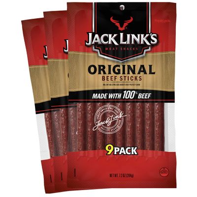 Jack Links Beef Snack Sticks, Original, 27 Count (Pack of 3, 7.2 oz. Bags) - Great Protein Meat Stick with 4g of Protein per Serving