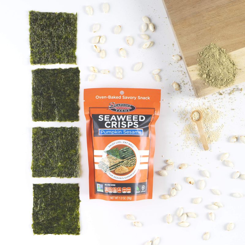 Seapoint Farms Seaweed Crisps, Pumpkin Sesame, Vegan, Gluten-Free, Kosher, and Non-GMO, Healthy Snack, 1.2 oz. Bag, (Pack of 12)