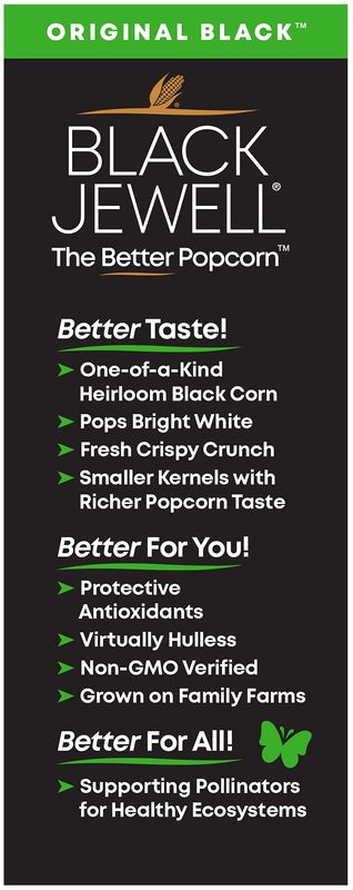 Black Jewell Hulless Popcorn, Original Black Kernels for Popping. Pops White, Non-GMO, Heirloom, All Natural Snack with Antioxidants, Whole Grain, Gluten Free, Gourmet, Vegan, 28.35oz (Pack of 6)