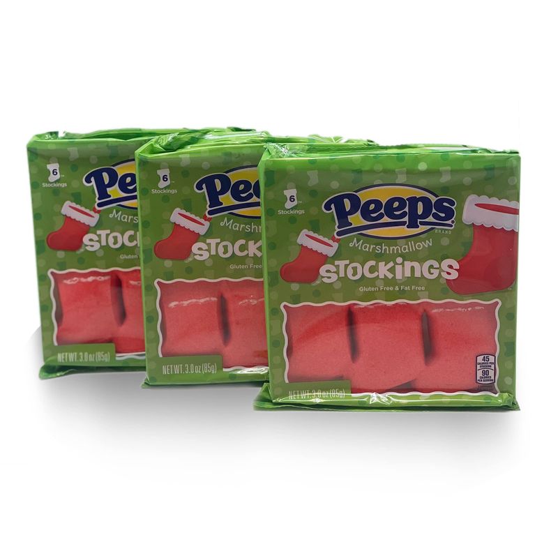 Peeps Marshmallow Christmas Stockings - 3pk Bundle - 6ct Trays (3oz) - Christmas and Winter Themed Marshmallows - Holiday Desserts - Gluten Free and Fat Free Snacks