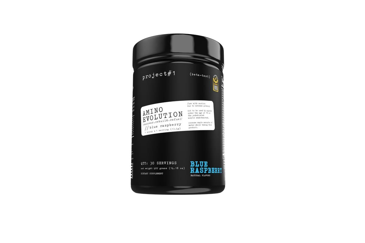 Project 1 AminoEVolution: Muscle Support &amp; Recovery  BCAA&#39;s, EAA&#39;s, Electrolytes Powder  Keto-Friendly Energy Boost  Pre Workout for Men &amp; Women  30 Servings - Blue Raspberry  Amino Acids