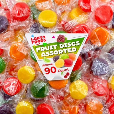 Fruit Discs Assorted Hard Candy, Individually Wrapped (1 Pound Bag - Approx. 90 Count)