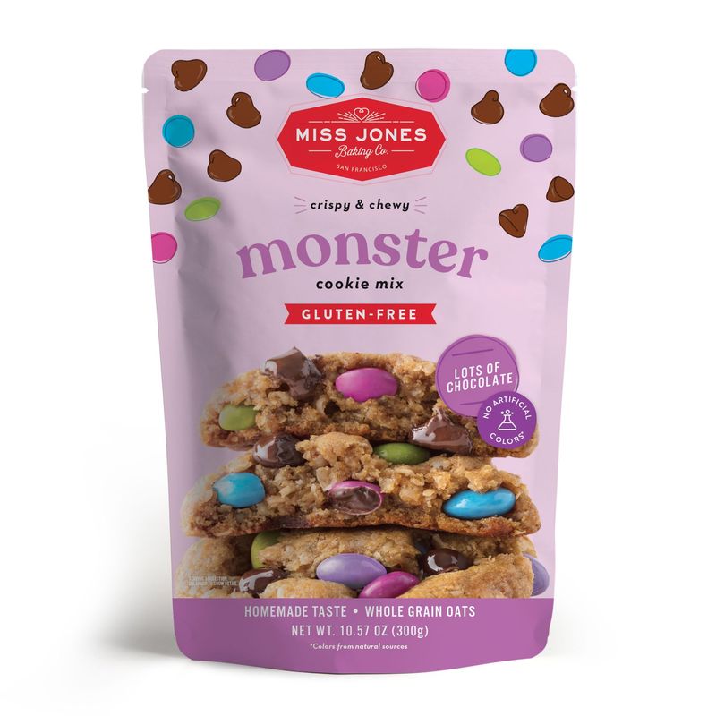 Miss Jones Baking Gluten-Free Monster Cookie Mix - Certified Gluten Free &amp; Made with 100% Oats, Easy To Bake Desserts &amp; Treats, Artificial Colors, 10.57 Ounce (Pack of 1)