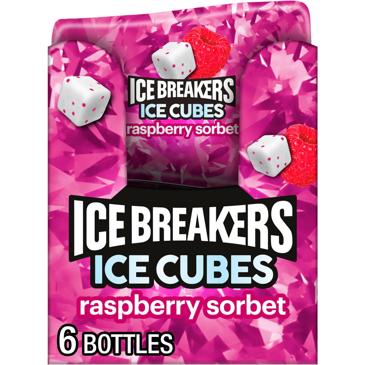 Ice Breakers Ice Cubes Raspberry Sorbet Sugar Free Chewing Gum Bottles, 3.24 oz (6 Count, 40 Pieces)