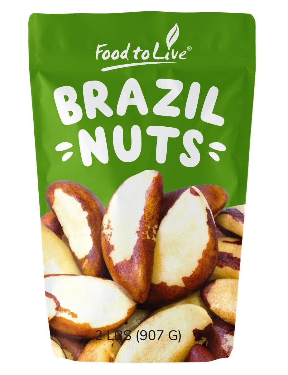 Food to Live - Raw Brazil Nuts, 2 Pound Non-GMO Verified, Raw, Whole, No Shell, Unsalted, Kosher, Vegan, Keto and Paleo Friendly, Bulk, Good Source of Selenium, Low Sodium and Low Carb Food.