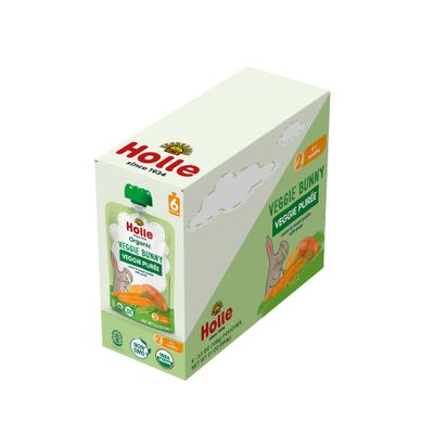 Holle Organic Baby Food Pouches - Veggie Bunny Baby Puree with Carrots, Peas and Sweet Potato - (6 Pack) Organic Baby Snacks Fruit and Veggie Pouches for Weaning Babies 6 Months and Older