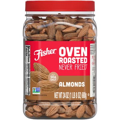 Fisher Oven Roasted Never Fried Almonds, 24 Ounces (Pack of 1), Heart Healthy Snacks for Adults, Made with Sea Salt, No Added Oil, Artificial Ingredients or Preservatives, Gluten Free, Vegan Protein