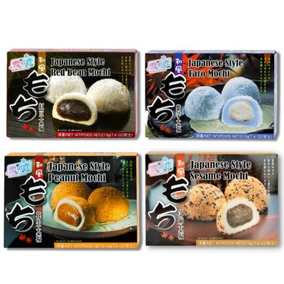 Japanese Rice Cake Mochi Daifuku - 4 Variety Pack of Red Bean, Sesame, Taro and Peanut