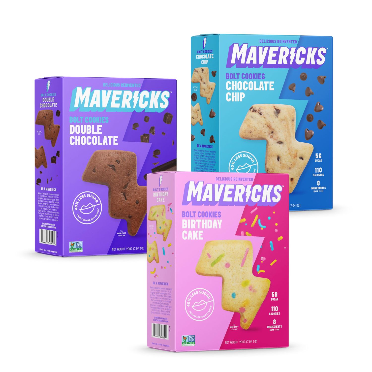 Mavericks Cookie Variety Pack - Healthy Cookies, Dairy Free Cookies, Vegan Friendly, Plant Based Snack for Kids - Chocolate Chip, Double Chocolate &amp; Birthday Cake - 7 oz Box (3 Pack)